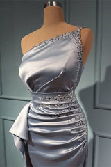 Glam Up with One Shoulder Beadings Prom Dress UK Shiny Sliver & Belts Online-ballbellauk