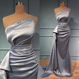 Glam Up with One Shoulder Beadings Prom Dress UK Shiny Sliver & Belts Online-ballbellauk