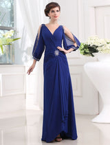 Glamorous Beading 3/4 Sleeves V-neck Long Evening Dress Chiffon-ballbellauk