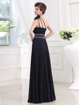 Glamorous Beading One-shoulder Sleeveless Long Evening Dress Chiffon-ballbellauk