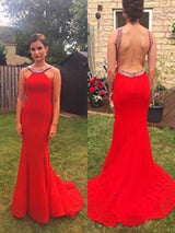 Glamorous Beading Sleeveless Long Halter Elegant Evening Dress-ballbellauk