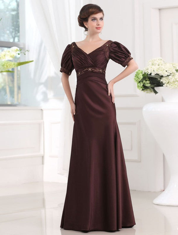 Glamorous Beading V-neck Half Sleeves Long Elegant Evening Dress-ballbellauk