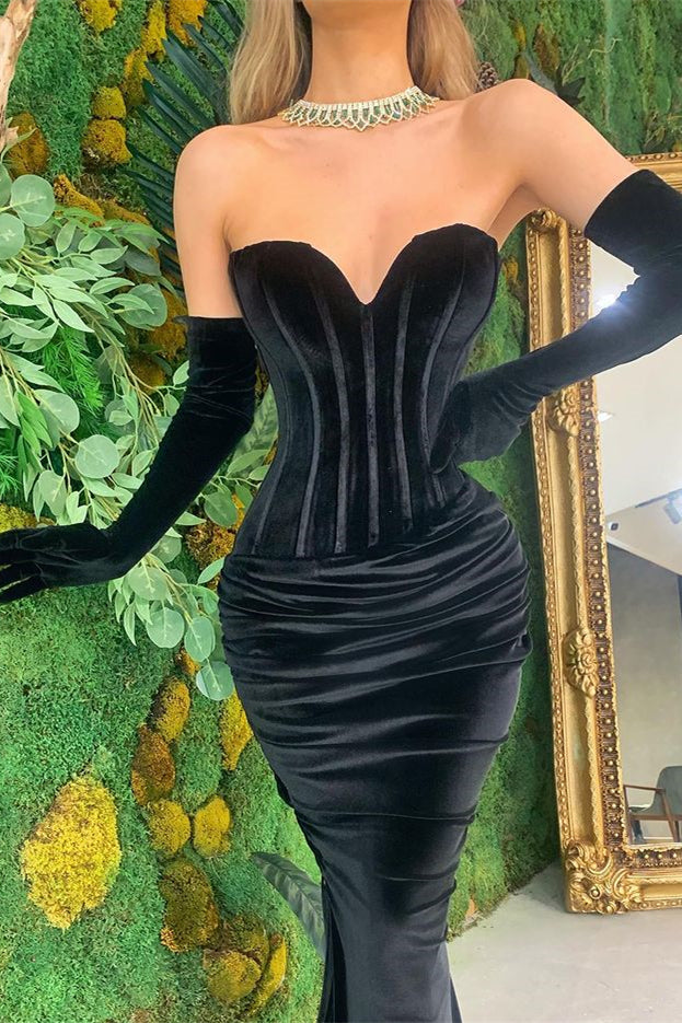 Glamorous Black Velvet Sweetheart Mermaid Prom Dress UK-ballbellauk