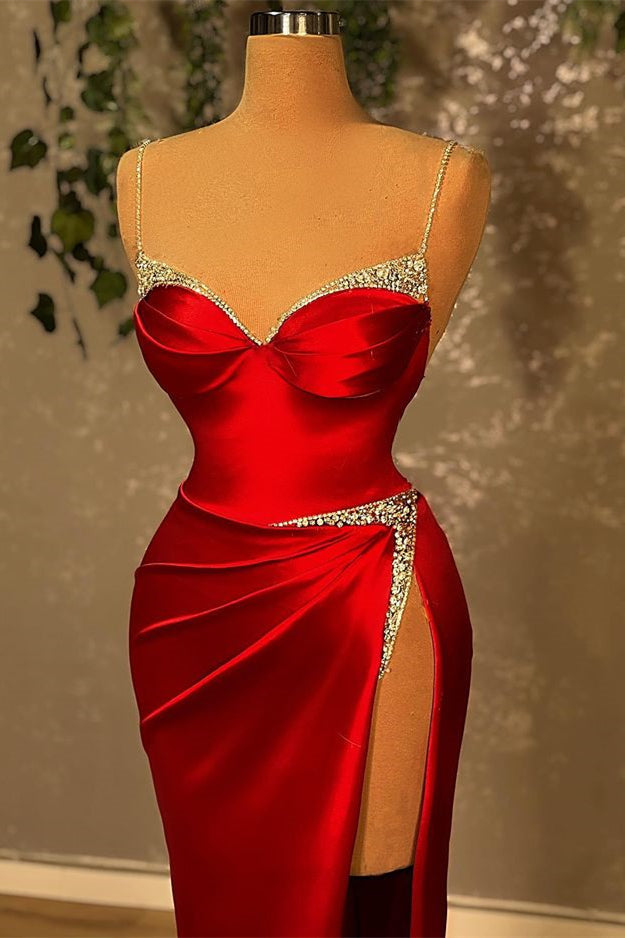 Glamorous Burgundy Mermaid Prom Dress UK with Spaghetti-Straps and Beadings-ballbellauk