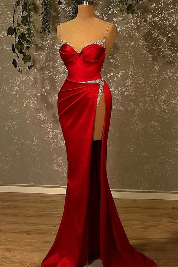 Glamorous Burgundy Mermaid Prom Dress UK with Spaghetti-Straps and Beadings-ballbellauk