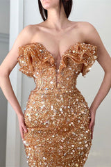 Glamorous Gold Sequins Mermaid Evening Dress-ballbellauk