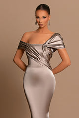 Glamorous Gray Off-The-Shoulder Mermaid Prom Dress UK with Split-ballbellauk