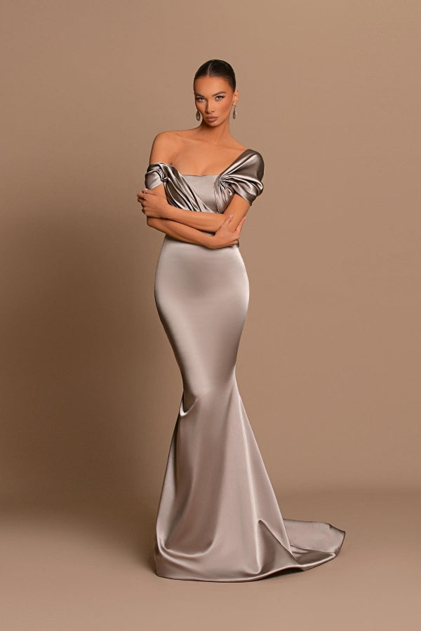 Glamorous Gray Off-The-Shoulder Mermaid Prom Dress UK with Split-ballbellauk