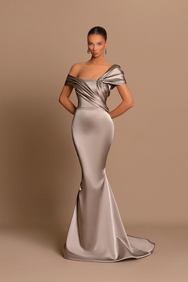 Glamorous Gray Off-The-Shoulder Mermaid Prom Dress UK with Split-ballbellauk