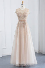 Glamorous Jewel Neck A Line Evening Dress with Tulle Appliques and Sequins-ballbellauk