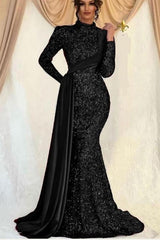 Glamorous Long Sleeves Prom Dress UK with Mermaid Sequins and Ruffles-ballbellauk