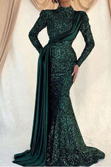 Glamorous Long Sleeves Prom Dress UK with Mermaid Sequins and Ruffles-ballbellauk