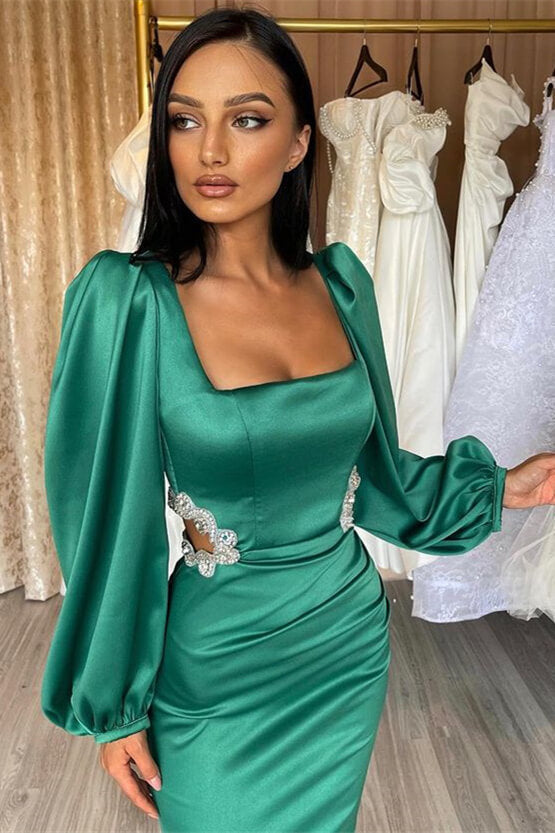 Glamorous Mermaid Prom Dress UK with Long Puff Sleeves & Appliques-ballbellauk