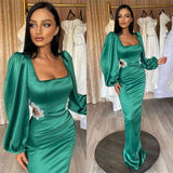 Glamorous Mermaid Prom Dress UK with Long Puff Sleeves & Appliques-ballbellauk