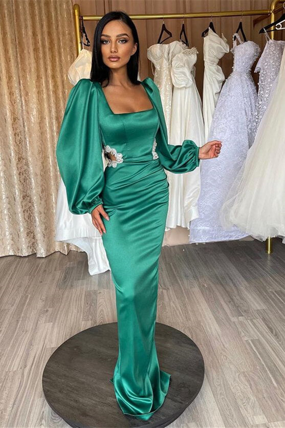 Glamorous Mermaid Prom Dress UK with Long Puff Sleeves & Appliques-ballbellauk