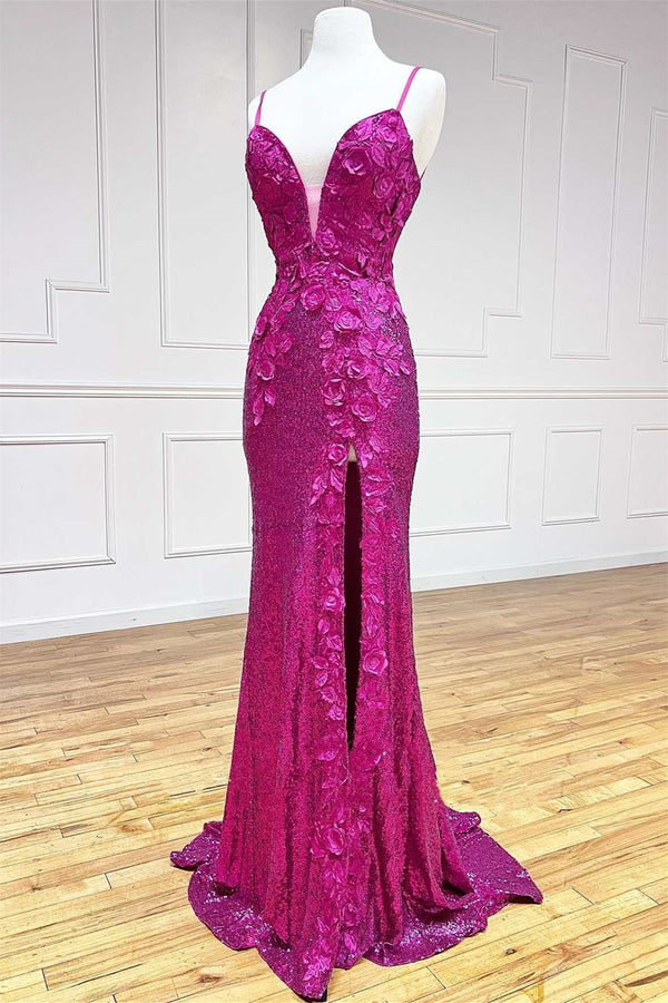 Glamorous Mermaid Prom Dress UK with Spaghetti-Straps and Appliques Split-ballbellauk