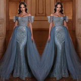 Glamorous Off The Shoulder Mermaid Prom Dress UK with Tulle Ruffles and Appliques-ballbellauk