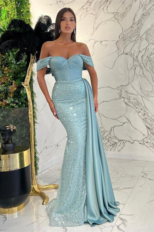 Glamorous Off-The-Shoulder Sweetheart Mermaid Evening Dress with Ruffle and Paillette-ballbellauk