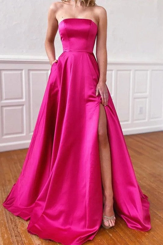 Glamorous Party Dress Ruffles Strapless Prom Dress Sleeveless Long-ballbellauk