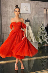 Glamorous Red Off-the-Shoulder Prom Dress UK With Sequins-ballbellauk