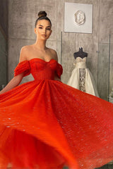 Glamorous Red Off-the-Shoulder Prom Dress UK With Sequins-ballbellauk