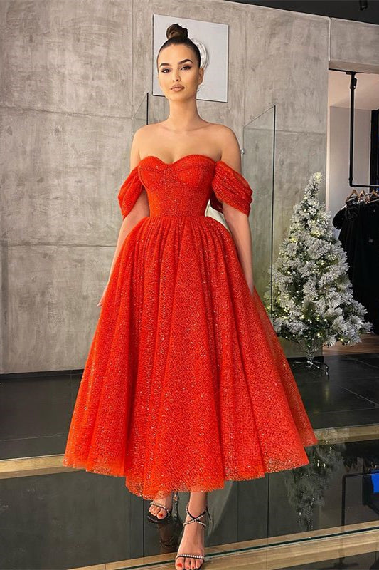 Glamorous Red Off-the-Shoulder Prom Dress UK With Sequins-ballbellauk