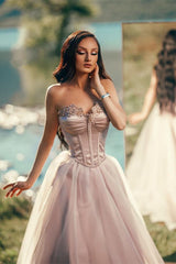 Glamorous Sweetheart A Line Mermaid Tulle Prom Dress UK With Appliques-ballbellauk