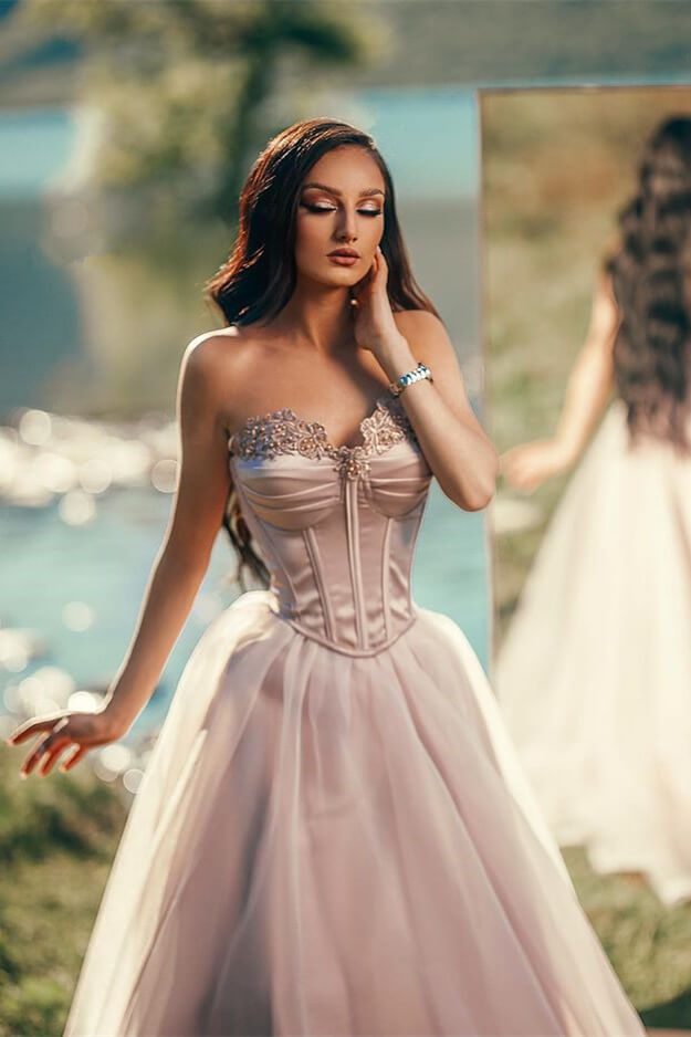 Glamorous Sweetheart A Line Mermaid Tulle Prom Dress UK With Appliques-ballbellauk