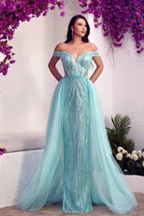 Glamorous Sweetheart Tulle Prom Dress UK With Sequins Beads & Off-The-Shoulder Overskirt-ballbellauk