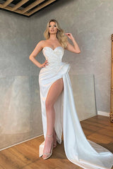 Glamorous White Mermaid Prom Dress UK with Sequins Split-ballbellauk