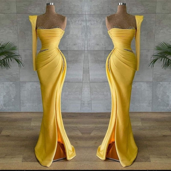 Glamorous Yellow Asymmetrical Prom Dress UK with Beading-ballbellauk