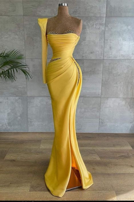 Glamorous Yellow Asymmetrical Prom Dress UK with Beading-ballbellauk