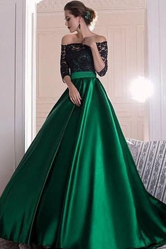 Gorgeous 3/4 Sleeves Lace Prom Dress Long Online-ballbellauk