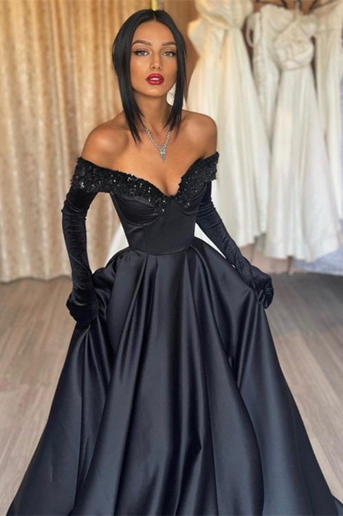 Gorgeous A Line Black Sweetheart Evening Dress With Appliques-ballbellauk