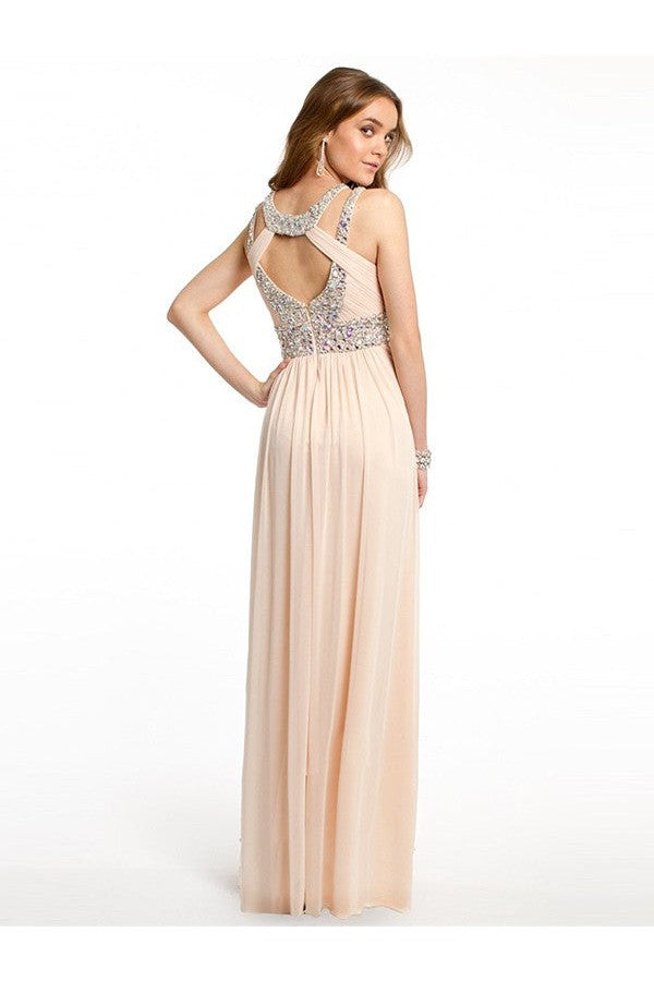 Gorgeous Bateau Beading Sleeveless Chiffon Long Prom Dress-ballbellauk