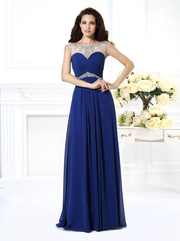 Gorgeous Bateau Beading Sleeveless Long Evening Dress Chiffon-ballbellauk