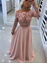 Gorgeous Bateau Long Sleeves Long Evening Dress Chiffon-ballbellauk