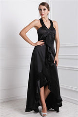 Gorgeous Bateau Ruffles Sleeveless Hi-Lo Silk like Elegant Evening Dress-ballbellauk