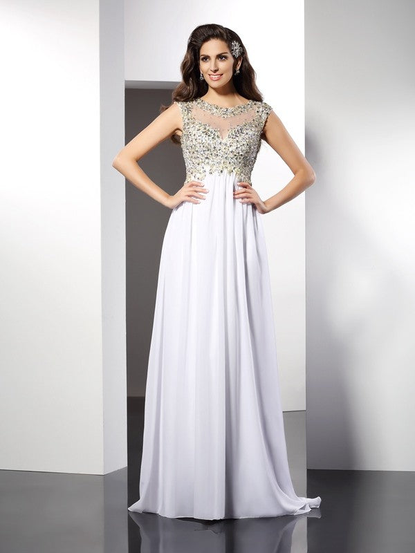 Gorgeous Bateau Ruffles Sleeveless Long Evening Dress Chiffon-ballbellauk