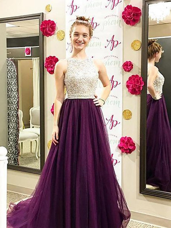 Gorgeous Bateau Sleeveless Beading Tulle Prom Dress-ballbellauk