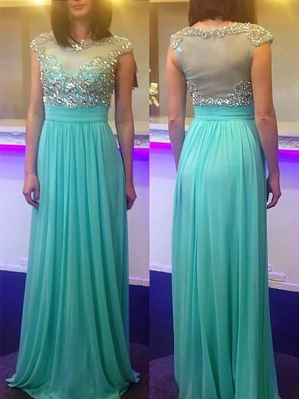 Gorgeous Bateau Sleeveless Long Beading Evening Dress Chiffon-ballbellauk