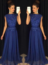 Gorgeous Bateau Sleeveless Long With Appliques Evening Dress Chiffon-ballbellauk