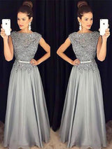 Gorgeous Bateau Sleeveless Long With Appliques Evening Dress Chiffon-ballbellauk