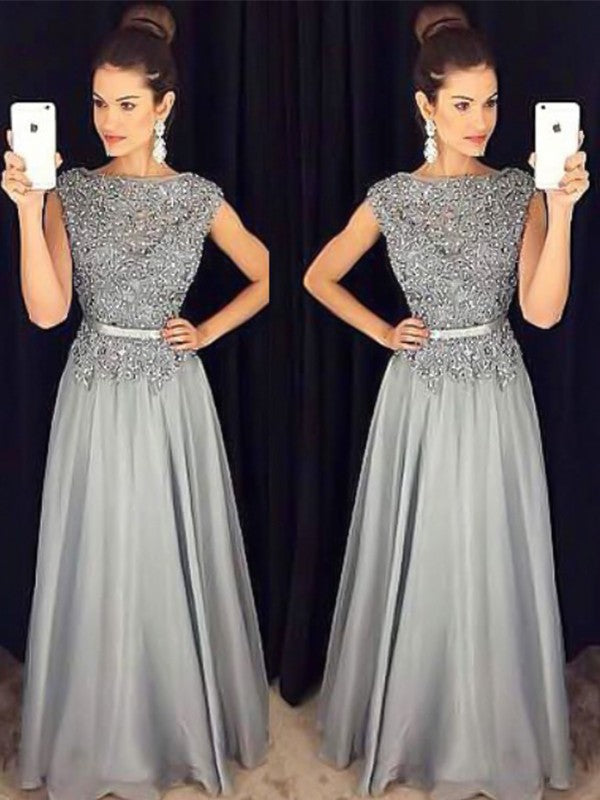 Gorgeous Bateau Sleeveless Long With Appliques Evening Dress Chiffon-ballbellauk