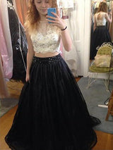 Gorgeous Bateau Sleeveless Tulle Long Beading Two Piece Prom Dress-ballbellauk