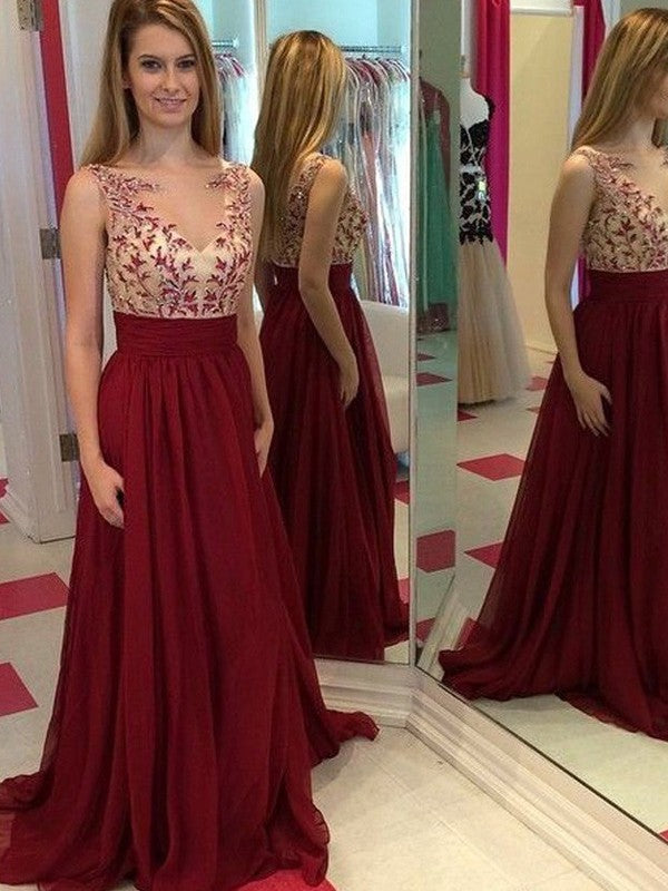 Gorgeous Bateau Sleeveless With Appliques Long Evening Dress Chiffon-ballbellauk