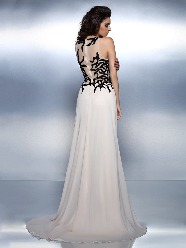 Gorgeous Bateau With Appliques Sleeveless Long Evening Dress Chiffon-ballbellauk