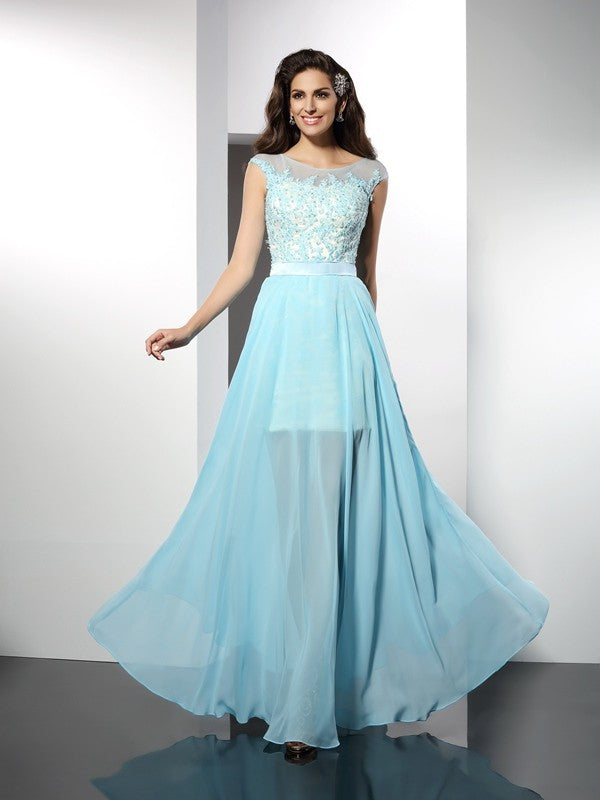 Gorgeous Bateau With Appliques Sleeveless Long Evening Dress Chiffon-ballbellauk