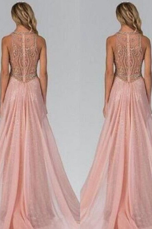 Gorgeous Beading Sequins Scoop Sleeveless Prom Dress-ballbellauk