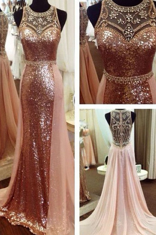 Gorgeous Beading Sequins Scoop Sleeveless Prom Dress-ballbellauk